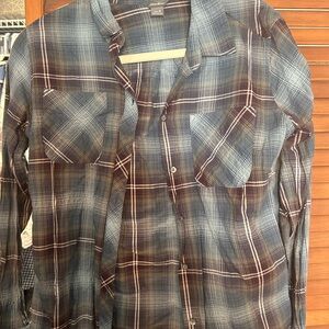 Eddie Bauer Plaid Button-Down Shirt in Blue and Brown